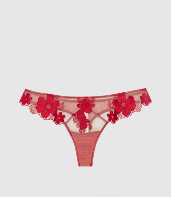 Twinset G-string van tule met borduursel Rood M