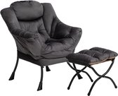 Relaxstoel stoel met voetenbank stalen frame fluwelen stof relaxstoel vrijetijdsbank chaise longue luie stoel relaxstoel relaxstoel, donkergrijs