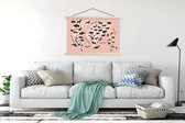 Posterhanger incl. Poster 120x80 cm - Schoolplaat - Wereldkaart - Roze - Dieren - Textielposter - Blanke latten