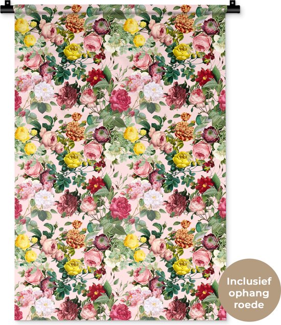 Tapisserie - Toile Murale - Roses - Fleurs - Collage - Jaune - 60x90 cm - Tapisserie