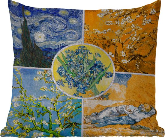 Sierkussen Buiten - Van Gogh - Collage - Sterrennacht - 60x60 cm - Weerbestendig