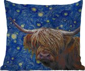 Buitenkussen Weerbestendig - Van Gogh - Sterrennacht - Schotse hooglander - 50x50 cm