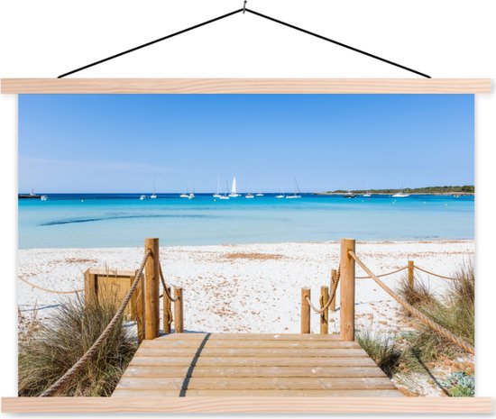 Posterhanger incl. Poster - Schoolplaat - Strand - Hout - Spanje - 150x100 cm - Blanke latten