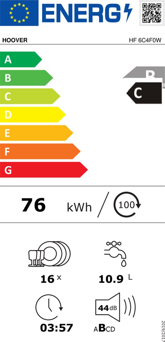 Hoover HF 6C4F0W - Vrijstaande Vaatwasser - 16 Couverts - Energieklass C - Speed-Drive Inverter - Auto open - 44 dB - Wifi - 10 Jaar Garantie op onderdelen — afbeelding 2