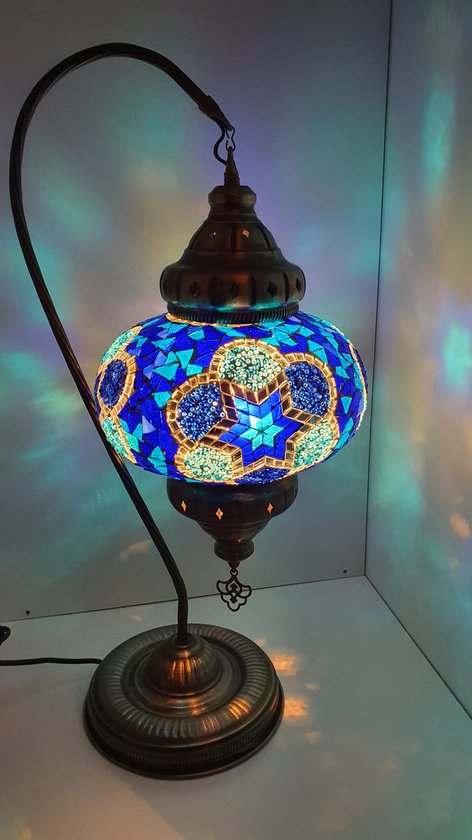 Oosterse Glans - Handgemaakte Mozaïeklamp - Zwaan lamp 60cm - Blauw