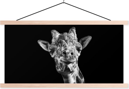 Posterhanger incl. Poster 150x75 cm - Schoolplaat - Giraffe - Dier - Zwart - Wit - Textielposter - Blanke latten