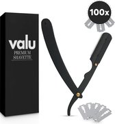 Rasoir droit Valu - Shavette - Razor droit - Couteau de barbier - Rasoir de sécurité - Zwart - Comprend 100 lames