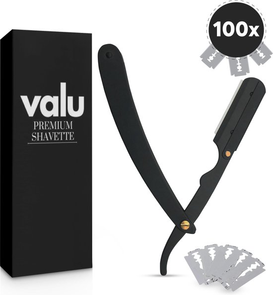 Valu Open Scheermes – Shavette – Straight Razor – Barbiersmes – Veiligheidsscheermes – Zwart – Inclusief 100 Mesjes