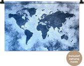 Wandkleed WereldkaartenKerst illustraties - Wereldkaart met blauwe en donkerblauwe verf op achtergrond met structuurpatroon Wandkleed katoen 60x40 cm - Wandtapijt met foto