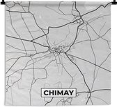Wandkleed - Wanddoek - België – Chimay – Stadskaart – Kaart – Zwart Wit – Plattegrond - 180x180 cm - Wandtapijt