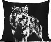 Sierkussen Buiten - Wolf - Dieren - Wild - Zwart - Wit - 60x60 cm - Weerbestendig