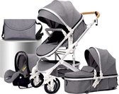 HandyHaven® - Kinderwagen 3 in 1 - Baby - Luxe Wandelwagen - Grijs - Zilver - Multifunctioneel - Verstelbaar - Draagbaar - Opvouwbaar - Met autostoeltje - Voorwielen 360° - Hoogte 83/112cm - Duurzaam