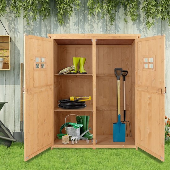 Tuinkast hout - Tuinkast - Opbergkasten met deuren - Tuinhuis - Tuinschuur - Schuur voor gereedschap - Natuur - 127,5x50x164cm