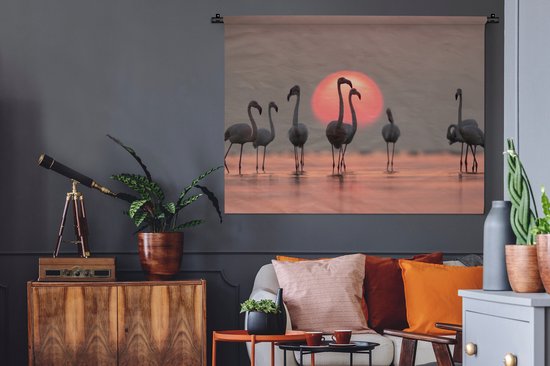 Tapisserie - Toile murale - Vogel - Flamingo - Coucher de soleil - Rose - 120x90 cm - Tapisserie