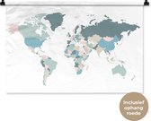 Wandkleed WereldkaartenKerst illustraties - Wereldkaart met landen in verschillende pastelkleuren op een witte achtergrond Wandkleed katoen 90x60 cm - Wandtapijt met foto