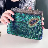 Vintage Pailletten Pauw Clutch Bag, Antieke Kralen Avond Handtas Clutch Bags, Turquoise Eye Catching Purse voor Bruiloft (Blauw)