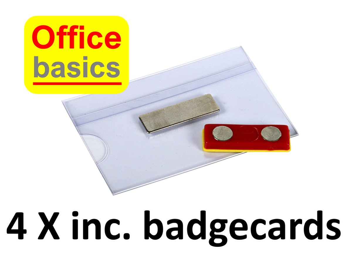 4 x Magneet-Badge - 90x54mm - incl A4 vel bedrukbare kaartjes