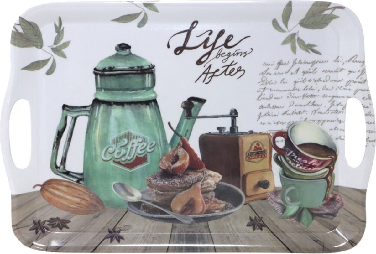Concorde Dienblad/serveer tray Coffee Life - Melamine - wit/groen - 42 x 29 cm - rechthoekig