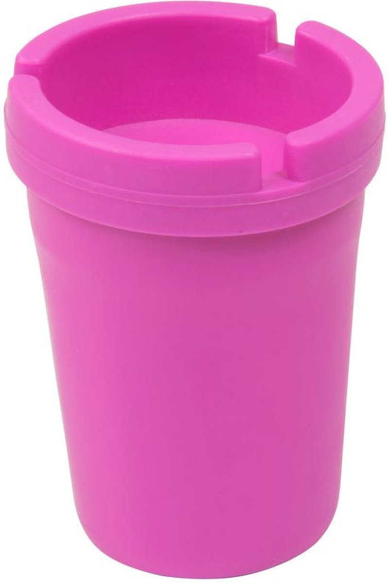 Goedkoopste Auto/strand/tuin asbak met deksel - kunststof - neon roze - 11 x 8 cm