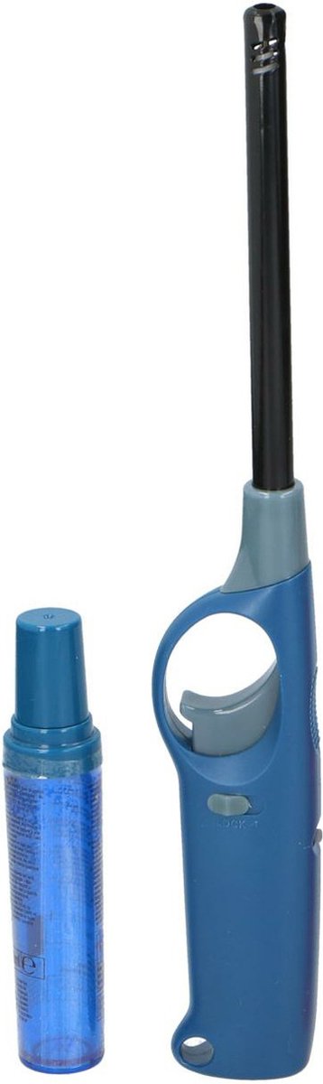 Goedkoopste Flame Classics BBQ/keuken aansteker lange steel - met extra navul cylinder - blauw - 25 cm - kunststof