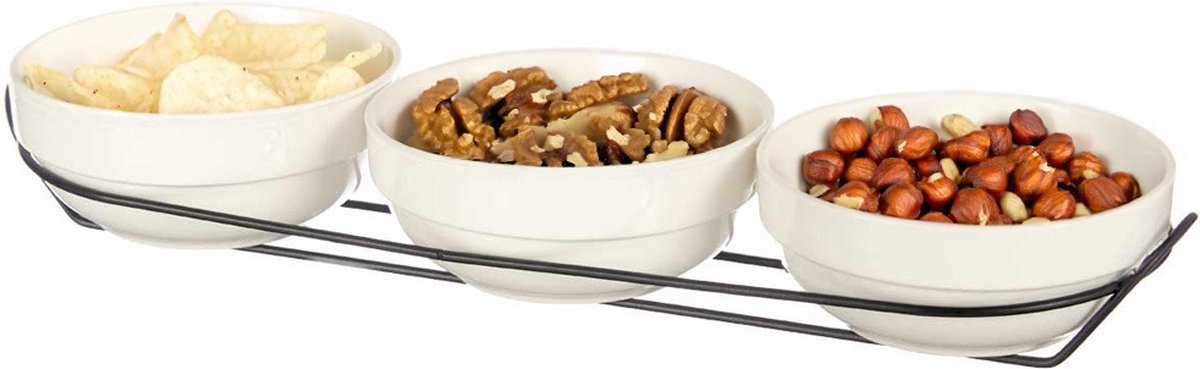 Vessia saus/snacks kommetjes/schaaltjes in standaard - wit - keramiek - set 3x stuks - D12 x 6.5 cm - Eettafel serveer schaaltjes