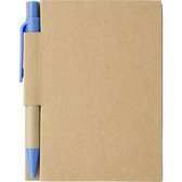 Notitie/opschrijf boekje met balpen - harde kartonnen kaft - beige/blauw - 11x8cm - 80blz gelinieerd - blocnotes