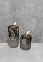 Realistische Led kaarsen set van 2 - Olielamp met LED verlichting - Led kaars in glas - Smoke Grey - Kaars op batterij - Gelkaars