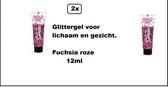 2x Chunky glittergel voor lichaam en gezicht - fuchsia roze - 12 ml - Glitter schmink - festival thema feest evenement party