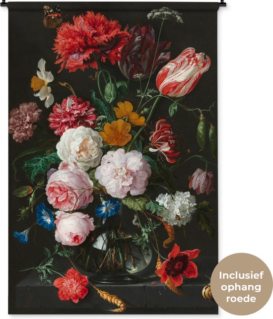 Tapisserie Jan Davidsz de Heem - Nature morte aux fleurs dans un vase en verre - Peinture de Jan Davidsz de Heem Tapisserie en coton 120x180 cm - Tapisserie avec photo XXL / Groot format!