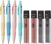 PigMig Vulpotlood 2 mm - 4 stuks vulpotloden set met 44 stuks Vullingen - mechanical pencil voor kinderen en schets