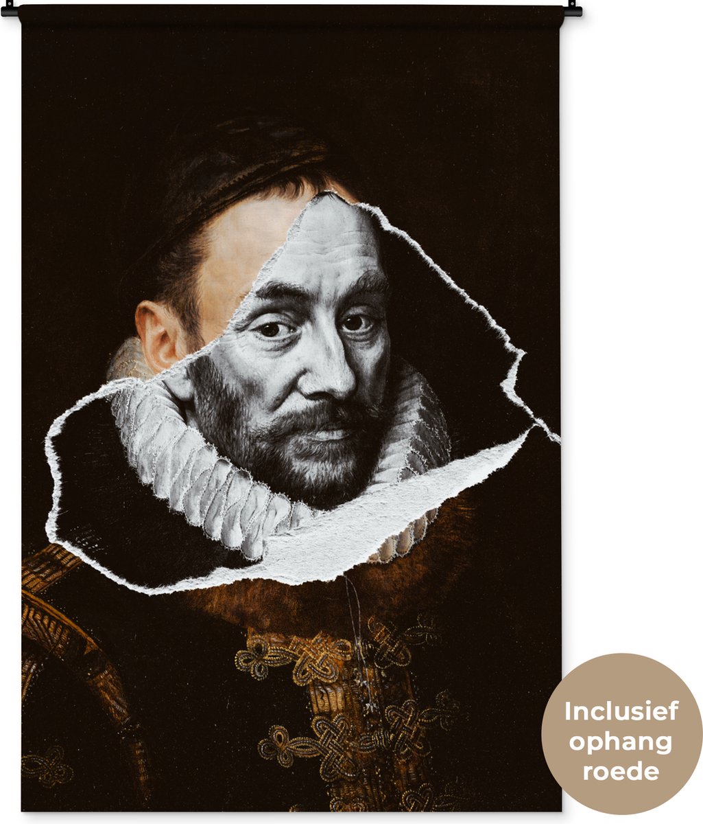 Wandkleed - Wanddoek - Willem van Oranje - Adriaen Thomasz - Zwart - Wit - 120x180 cm - Wandtapijt
