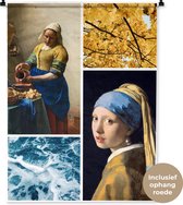 Wandkleed - Wanddoek - Collage - Vermeer - Melkmeisje - Meisje met de parel - 90x120 cm - Wandtapijt