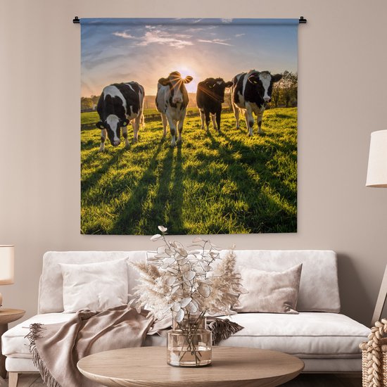 Tapisserie - Tapisserie - Vaches - Soleil - Herbe - Animaux - Ferme - 150x150 cm - Tapisserie