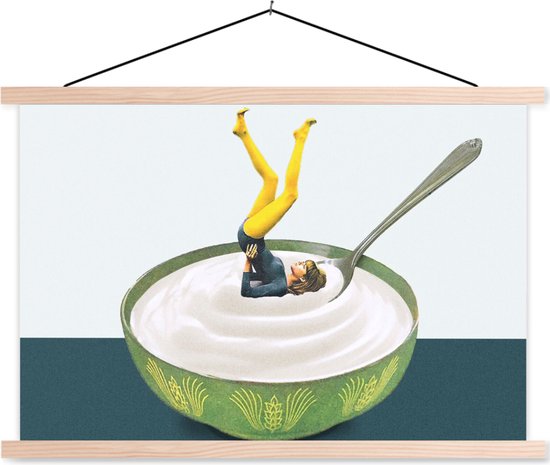 Posterhanger incl. Poster - Schoolplaat - Yoghurt - Yoga - Retro - 150x100 cm - Blanke latten