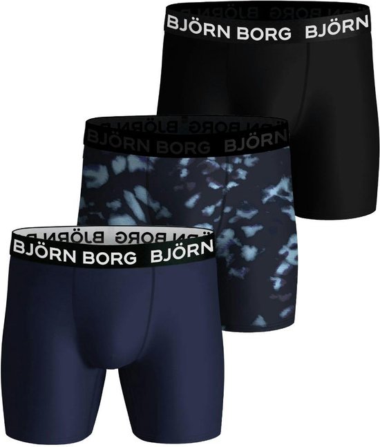 Bjorn Borg - Björn Borg Performance Boxershorts 3-Pack Blauw Zwart - Heren - Maat L - Body-fit