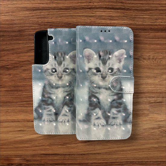 Portemonnee Book Case Hoesje Geschikt voor: Samsung Galaxy S21 FE - Kat Print