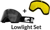 Luxe Magnetische Snowboardbril / Skibril SET - Zwarte Lens & Lowlight Lens (Slecht weer-lens) Zwart Frame + Beschermcase & Microfiber hoes - PolarShred - Anti fog - Cat.3 - 100% UV Bescherming - VLT 16%
