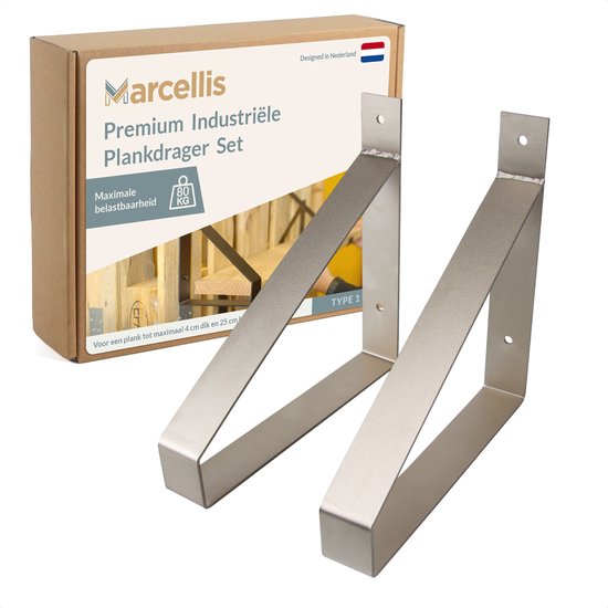 Marcellis - Support d'étagère industriel - 25cm - type 1 - acier inoxydable - lot de 2 pièces - matériel de montage inclus + embout de vis de marque A