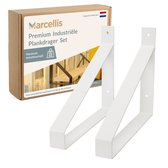 Marcellis - Industriële plankdrager XL - Voor plank 30cm - mat wit - staal - incl. bevestigingsmateriaal + schroefbit - type 1