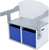 Baby Vivo Multifunctionele 3 in 1 bank Felix, grijs-blauw, houten tafel en zit voor kinderen met opbergbakken