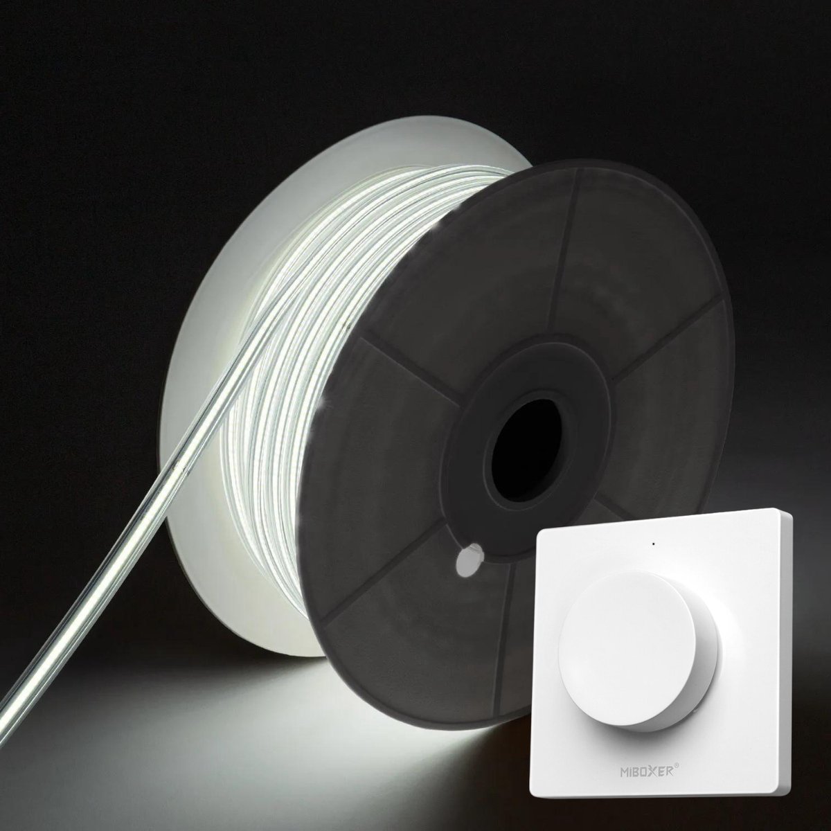 DiamantLED COB LED Strip - Koud Wit 6500K - 40 Meter in één rol(1x 40meter) - 800Lumen per meter - 220V - Waterdicht(IP65) - Complete Set - Met Mi-Light(MiBoxer) Draadloze wanddimmer(Wit)