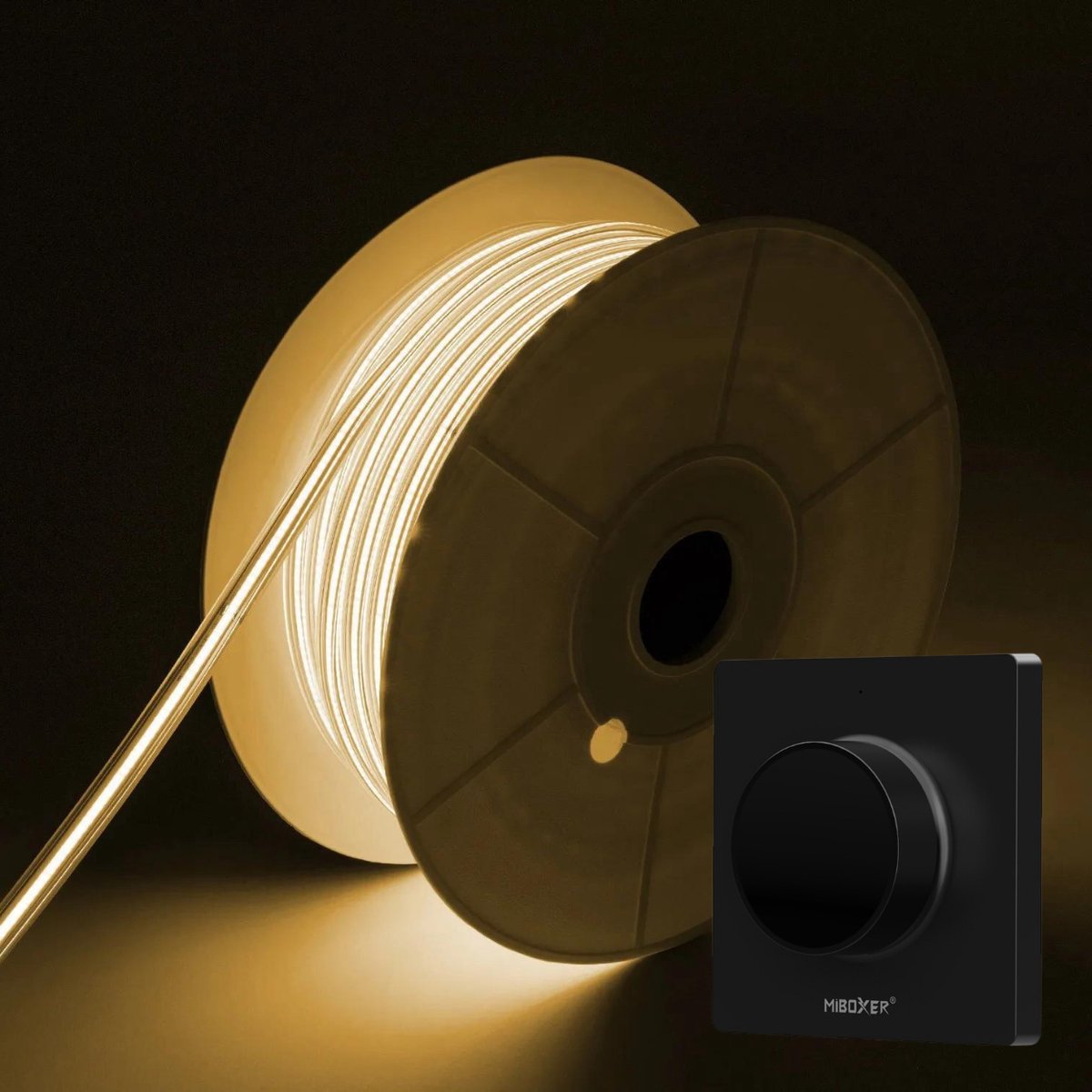 DiamantLED COB LED Strip - Warm Wit 2700k - 20 Meter in één rol(1x 20meter) - 800Lumen per meter - 220V - Waterdicht(IP65) - Complete Set - Met Mi-Light(MiBoxer) Draadloze wanddimmer(Zwart)