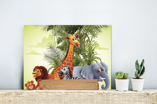 Wanddecoratie Metaal - Aluminium Schilderij Industrieel - Jungle dieren - Natuur - Planken - Kinderen - Giraffe - 40x30 cm - Dibond - Foto op aluminium - Industriële muurdecoratie - Voor de woonkamer/slaapkamer