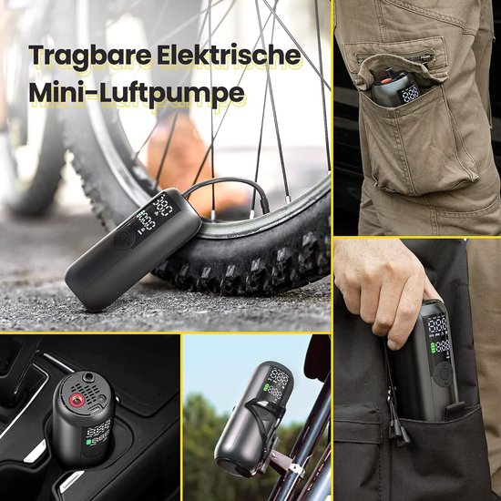 Fietspomp Bandopblazer Draagbare Luchtcompressor voor Auto Max 150PSI/103 Bar - Automatische Stop Luchtpomp - Presta Schrader Dunlop ventiel Fietspomp — afbeelding 3