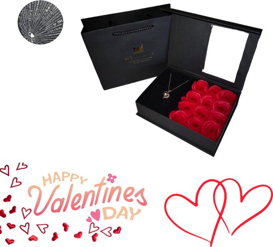 Coffret Saint Valentin avec Collier - Cadeau Saint Valentin - Cadeau - Amour - Coffret Cadeau - Coffret Cadeau - Roses