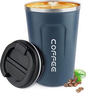 Tasse à café à emporter, tasse thermos en acier inoxydable, tasse à café étanche, avec couvercle, tasse thermos pour les déplacements, écologique, bleu, 380 ml