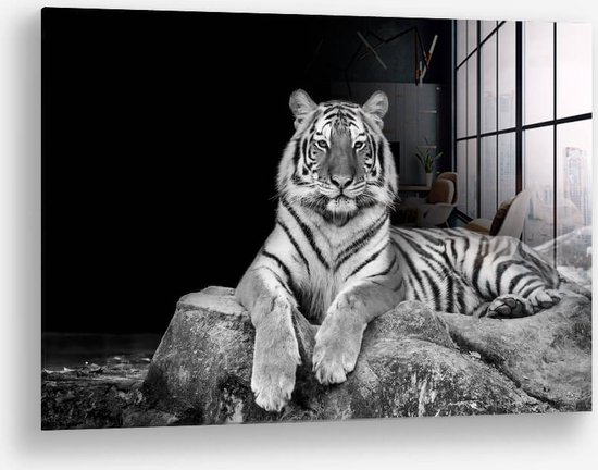 Wallfield™ - White Tiger | Glasschilderij | Gehard glas | | Magnetisch Ophangsysteem