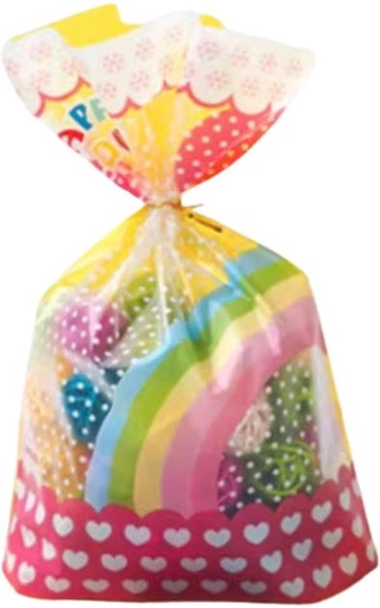 Ainy Regenboog Uitdeelzakjes 10 stuks - 15.5x30.5cm semi transparent cellofaanzakjes - cadeauzakjes geschikt als traktatie, uitdeelcadeautjes en snoepzakje cadeauverpakkingen bij kinderfeestje