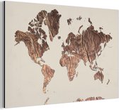 Décoration murale Métal - Peinture Aluminium - Wereldkaart - Planche de Bois - Marron - 120x80 cm