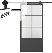 Stalen schuifdeur - Loft - 6 vaks helder glas - kickplate - 215 x 100 cm inclusief schuifdeursysteem